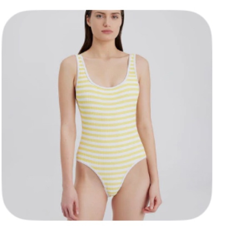Striped Yellow and White One-Piece Swimsuit